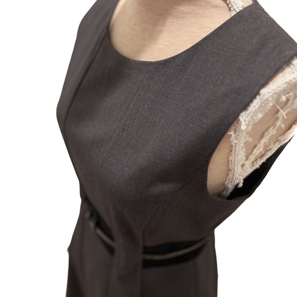 Calvin Klein Gray Sleeveless Belted Fit & Flare Striped Dress - Picture 4 of 12